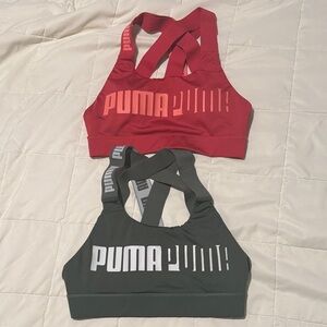 2 Puma Red & Green Logo Crisscross Sports Bras